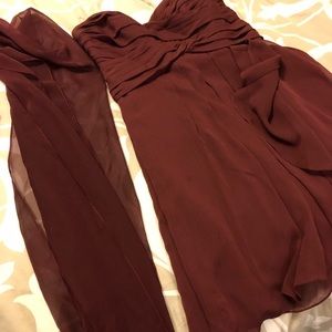 David’s Bridal Wine strapless bridesmaid dress